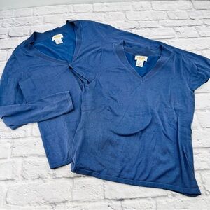 Talbots Blue Womans V-Neck Cardigan Sweater Set Small Fine Knit Silk Blend